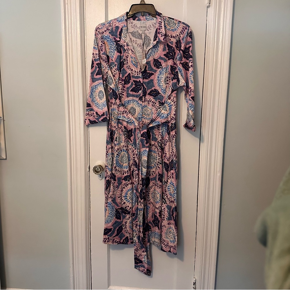 NIC+ZOE Size XXL Scribble Blooms Midi Shirtdress 20 16W New Blue Purple Pobk